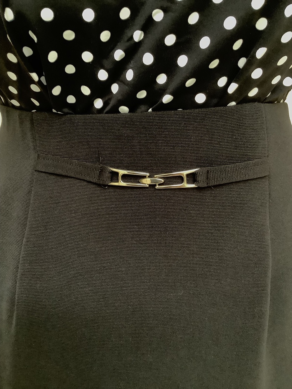 Briggs Petite Black Stretch Midi Skirt-Silver Buckle Accent-PS?-PLEASE READ - Picture 2 of 6